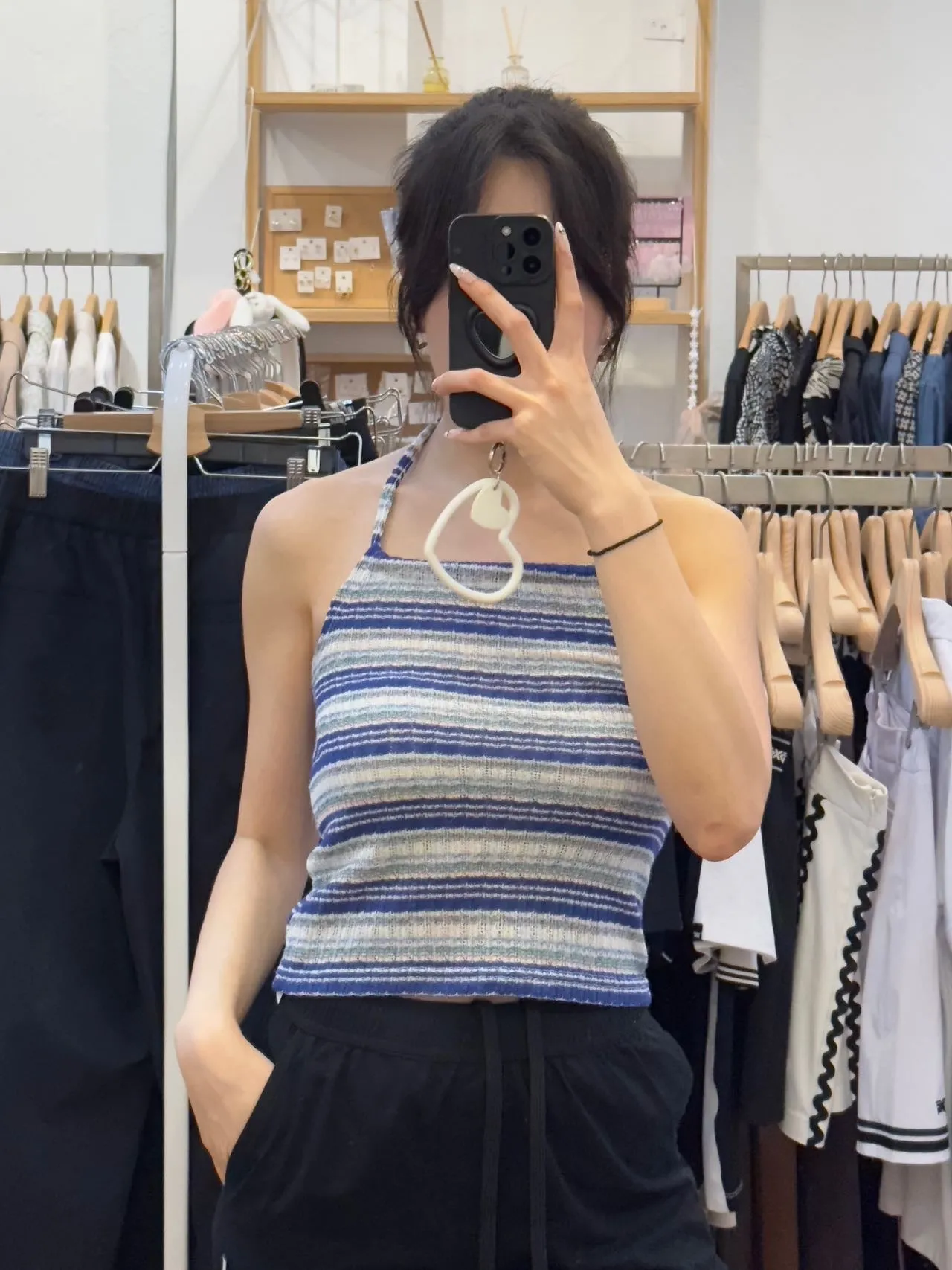 100% Linen Blue Stripes Summer Tank Top