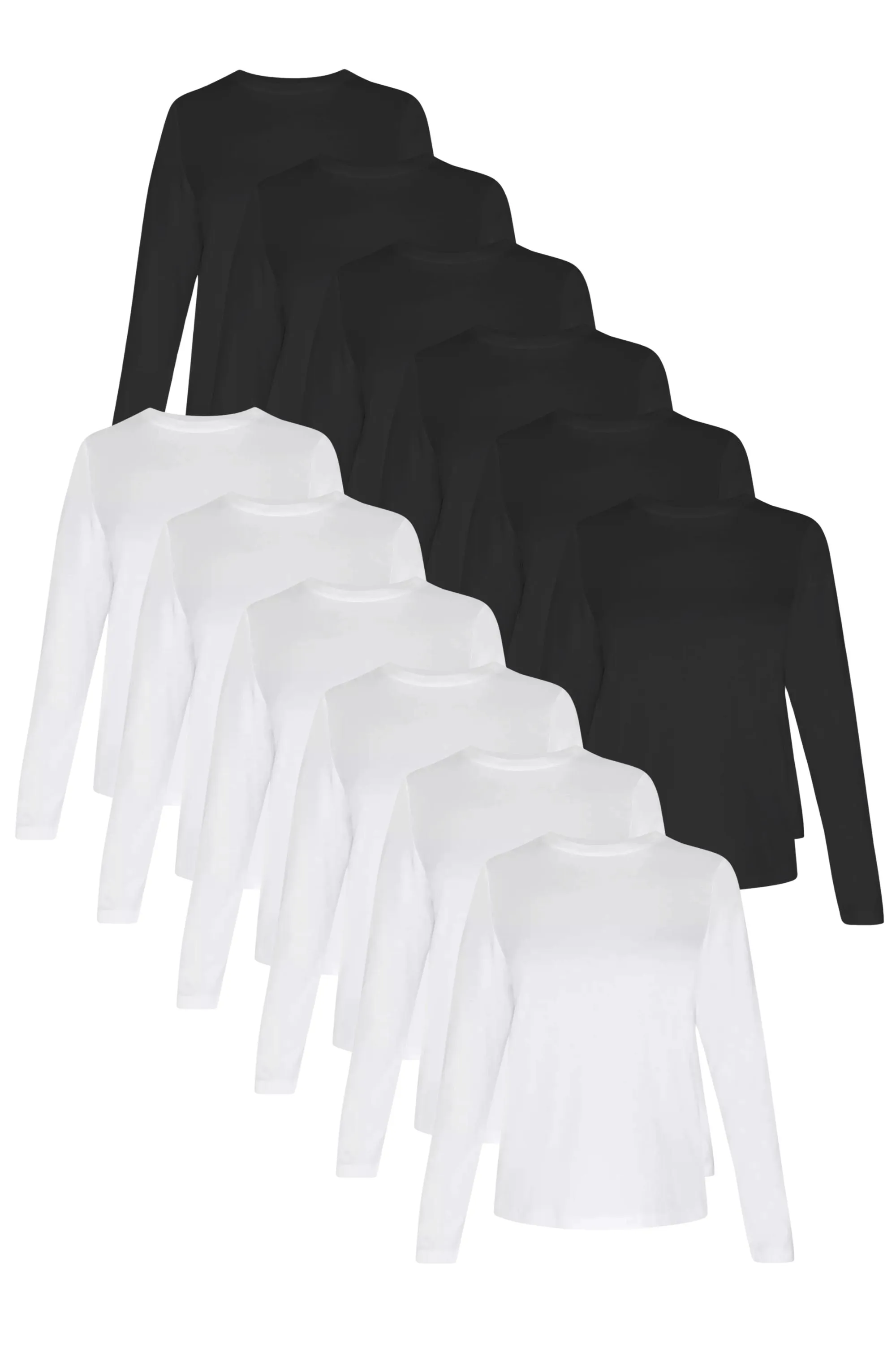 12-Pack Women's Long Sleeve Black & White | Organic Cotton, Sustainable & Super Soft