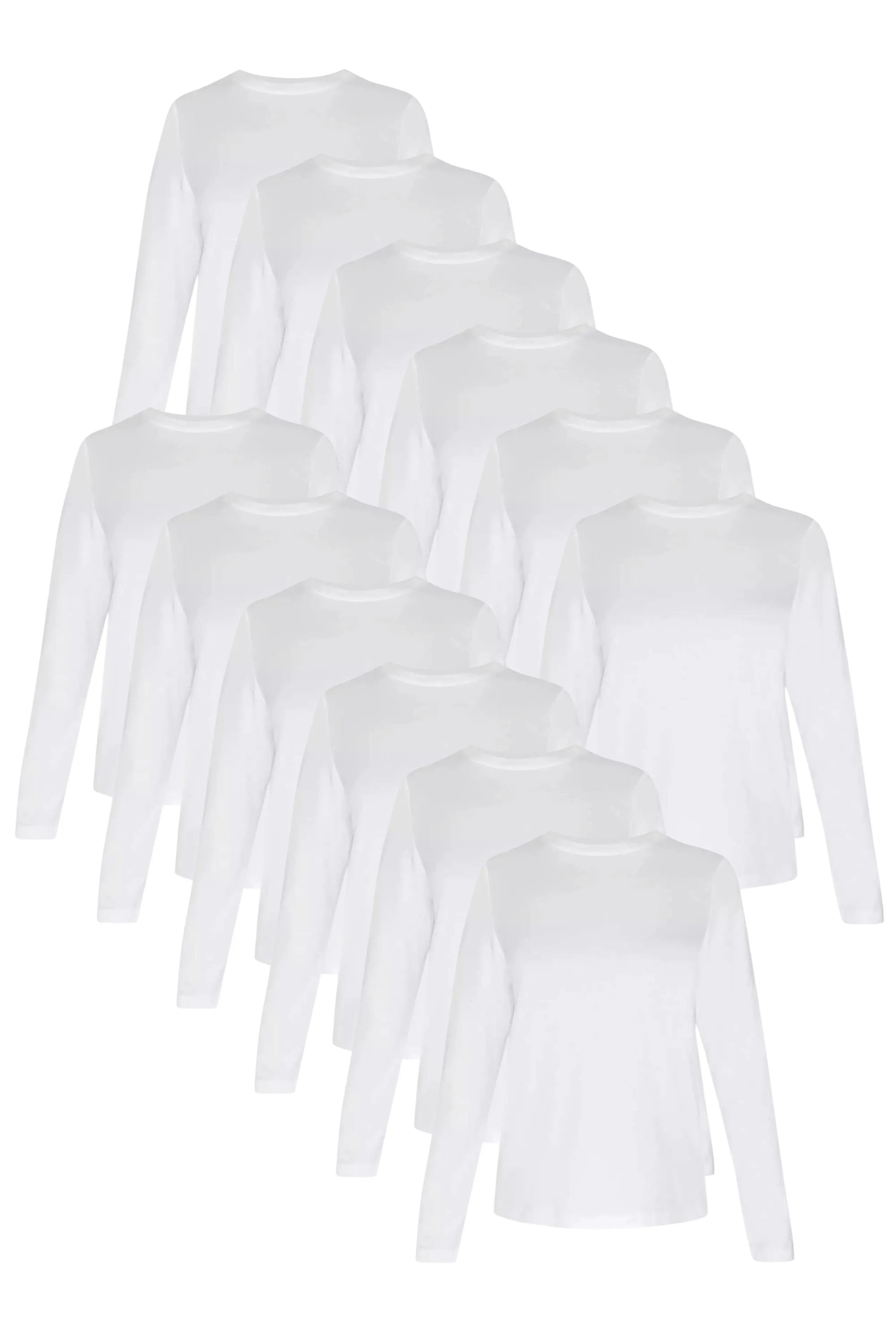 12-Pack Women's Long Sleeve White | Organic Cotton, Sustainable & Super Soft