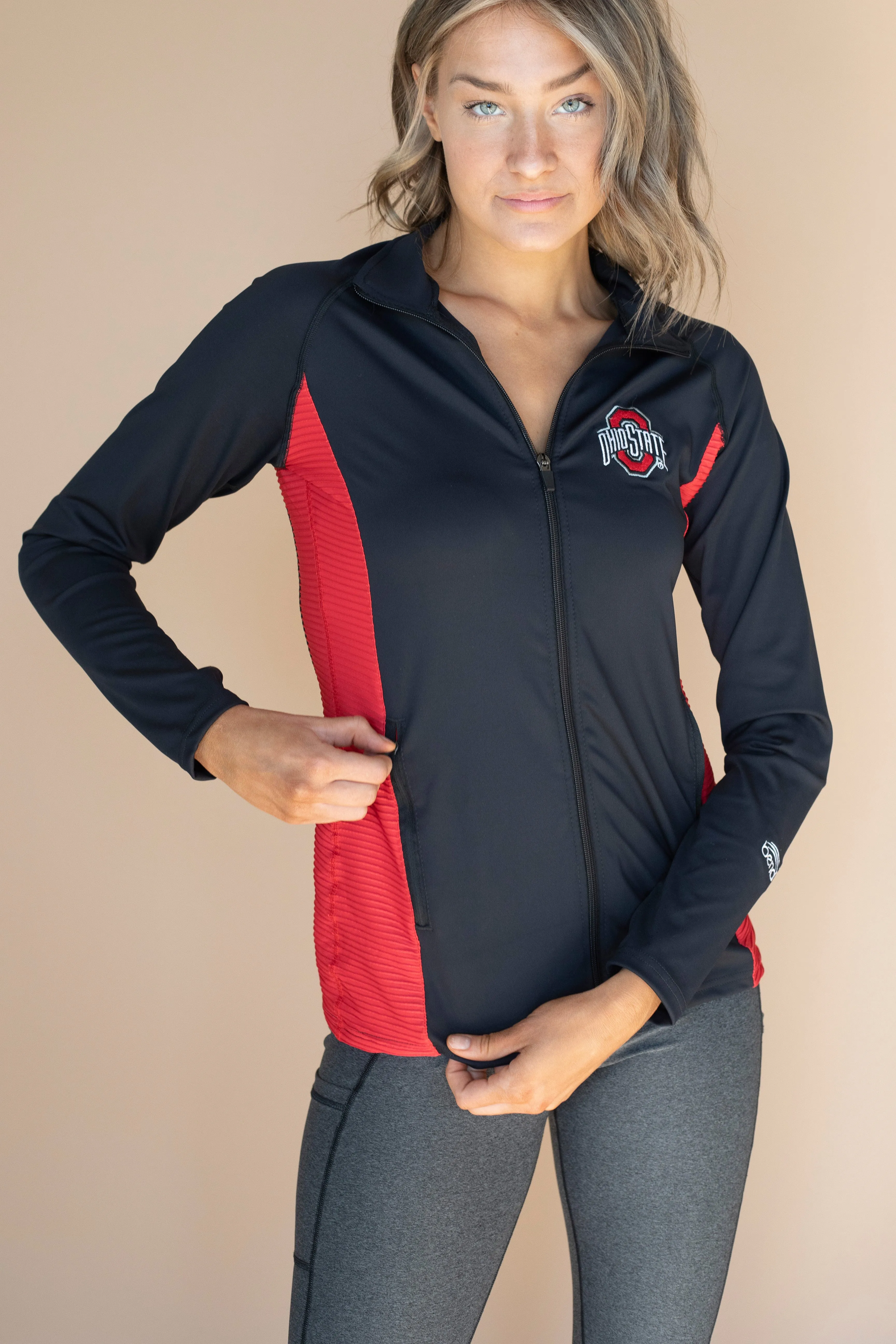 1402 - OSU Athletic O Full Zip Ribbed Panel Pullover/Black