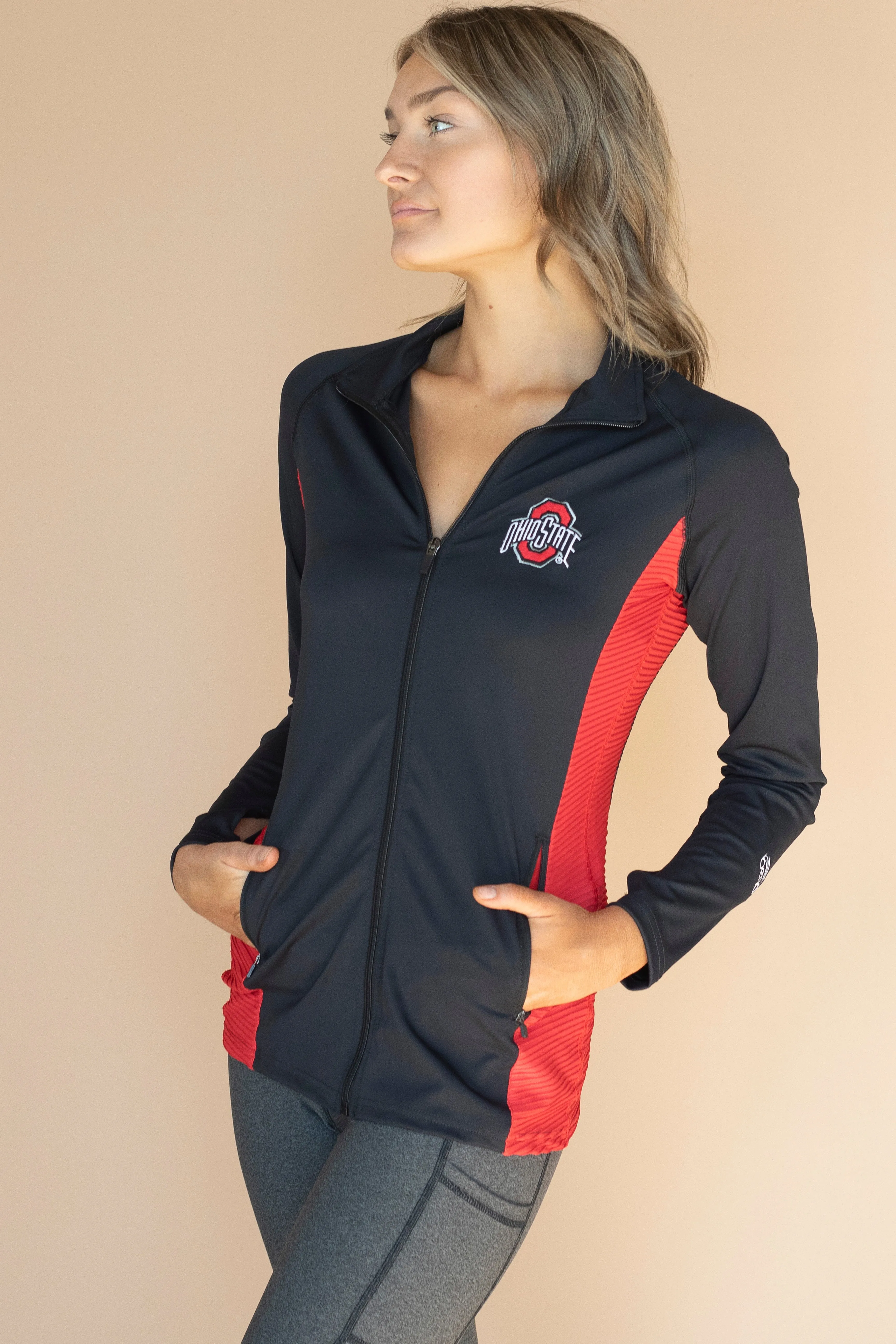 1402 - OSU Athletic O Full Zip Ribbed Panel Pullover/Black