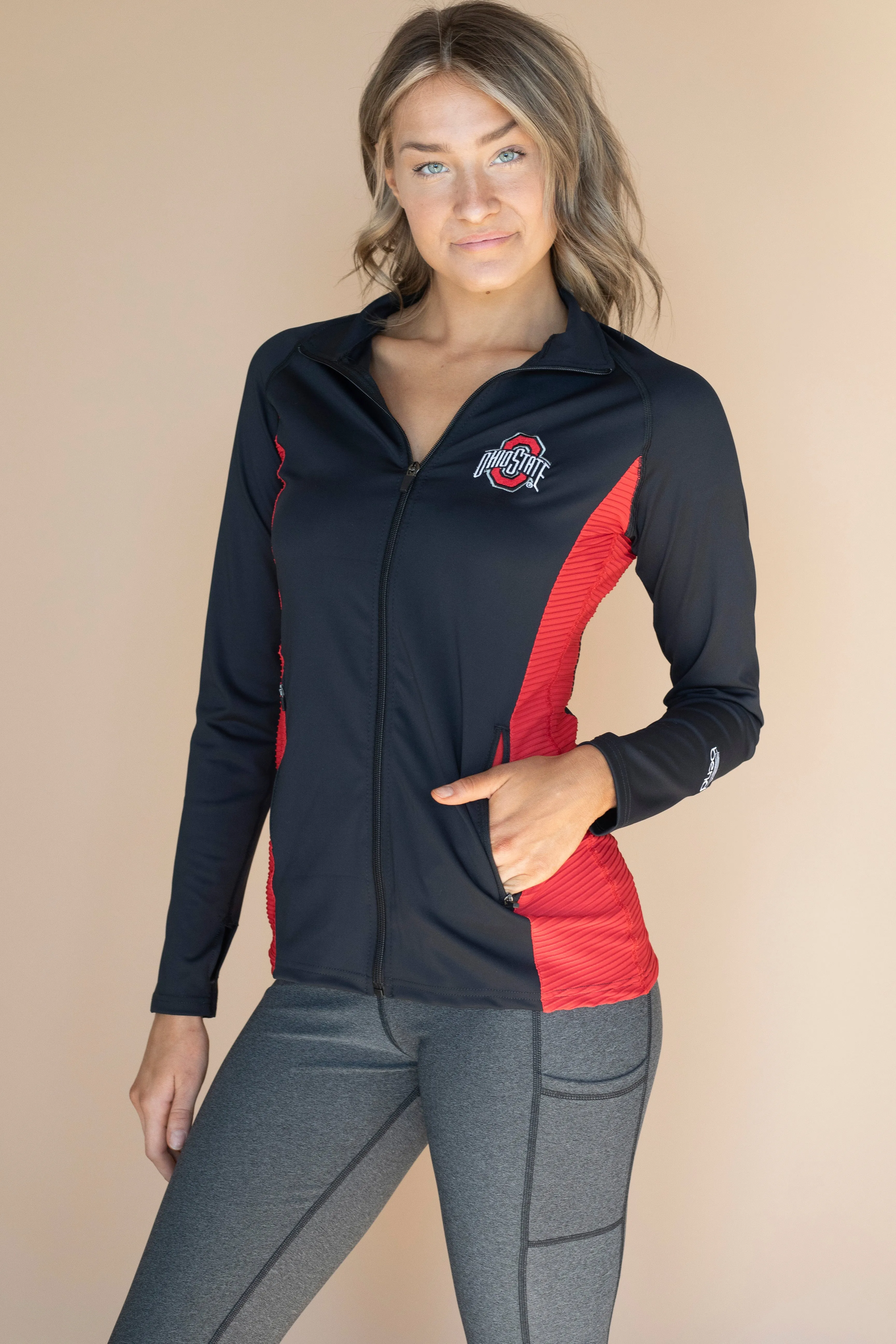 1402 - OSU Athletic O Full Zip Ribbed Panel Pullover/Black