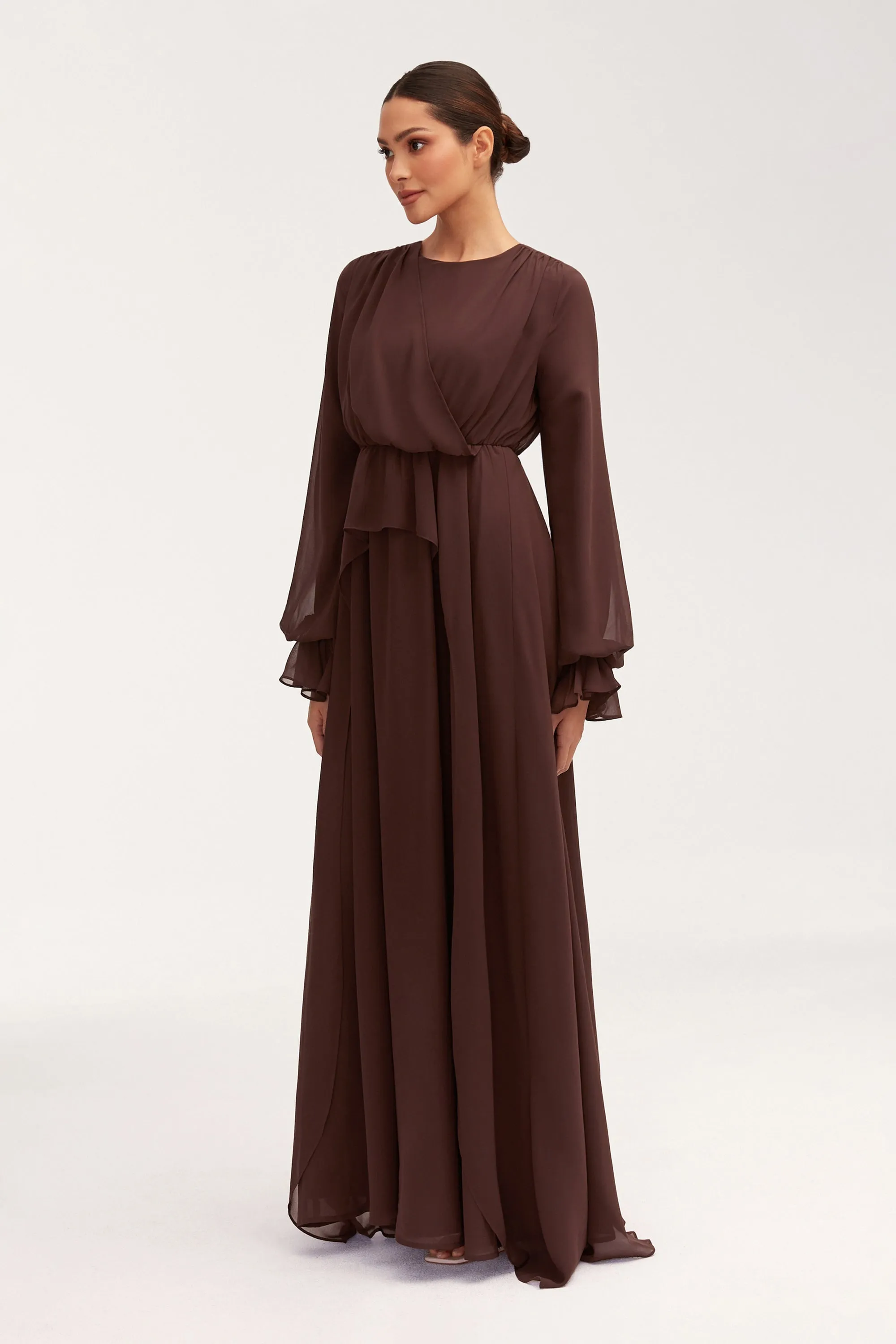 Aara Chiffon Maxi Dress - Chocolate