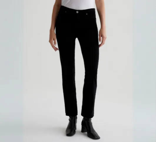 AG Jeans - Mari Mid-Rise Slim Straight Corduroy Pants in Super Black