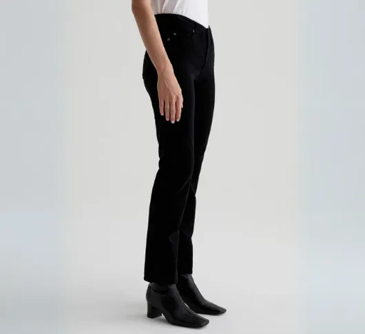 AG Jeans - Mari Mid-Rise Slim Straight Corduroy Pants in Super Black