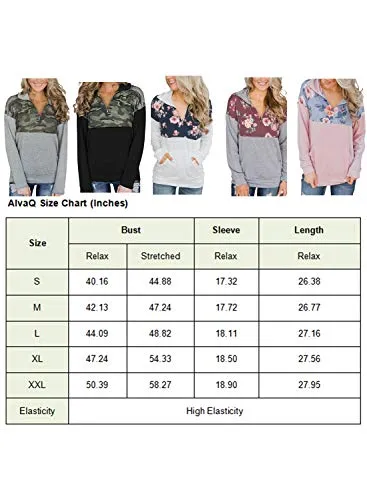 AlavQ Fall Long Sleeve Patchwork Floral Print Pullover Sweatshirt With Pockets For Women Tops Fahion 2019 Plus Size Clothing Black Medium