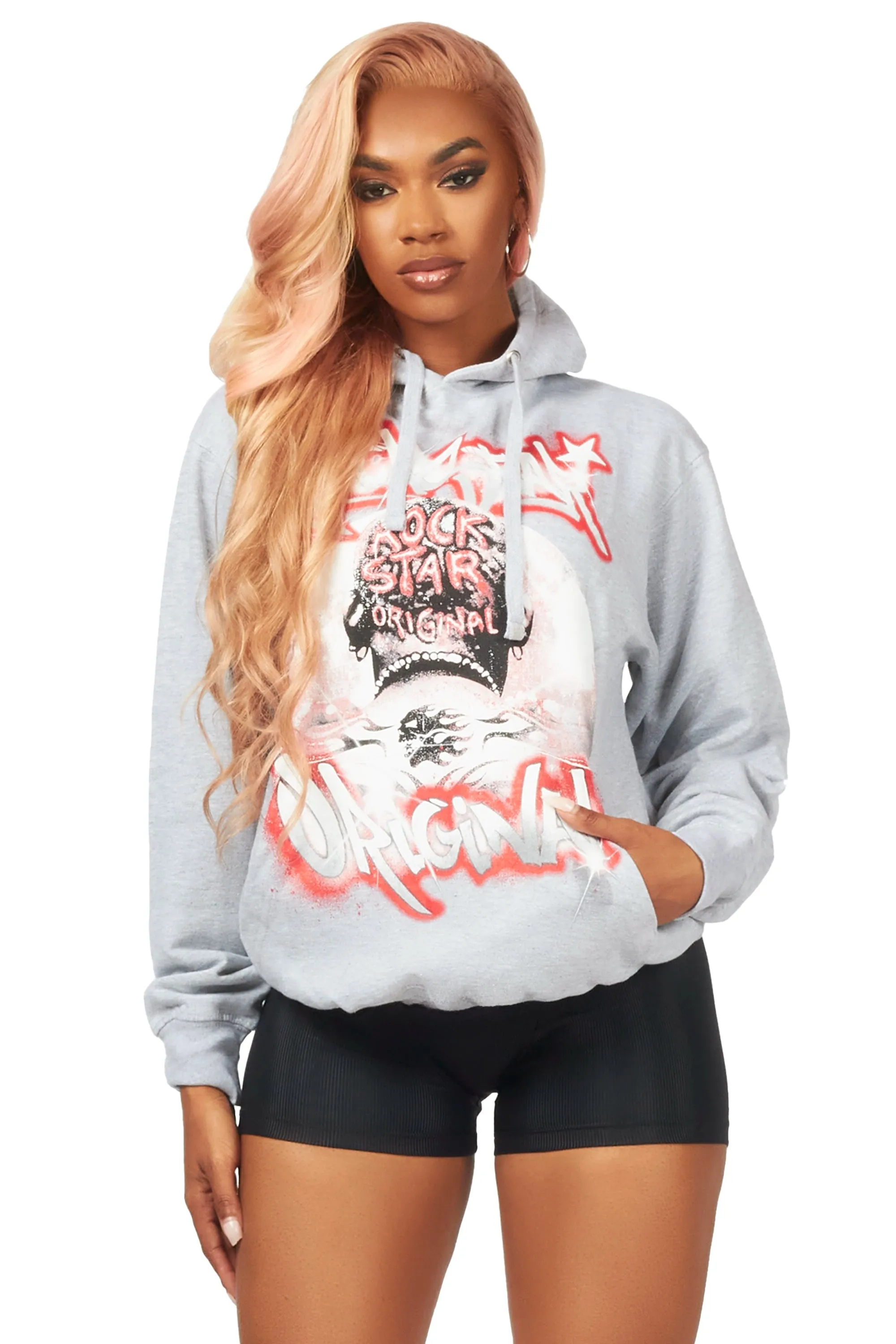 Alaysia Heather Grey Oversized Hoodie