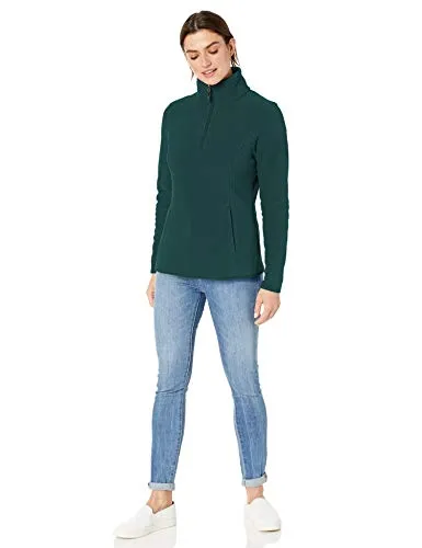 Amazon Essentials Women's Classic Fit Long-Sleeve Quarter-Zip Polar Fleece Pullover Jacket, Deep Pine, Small