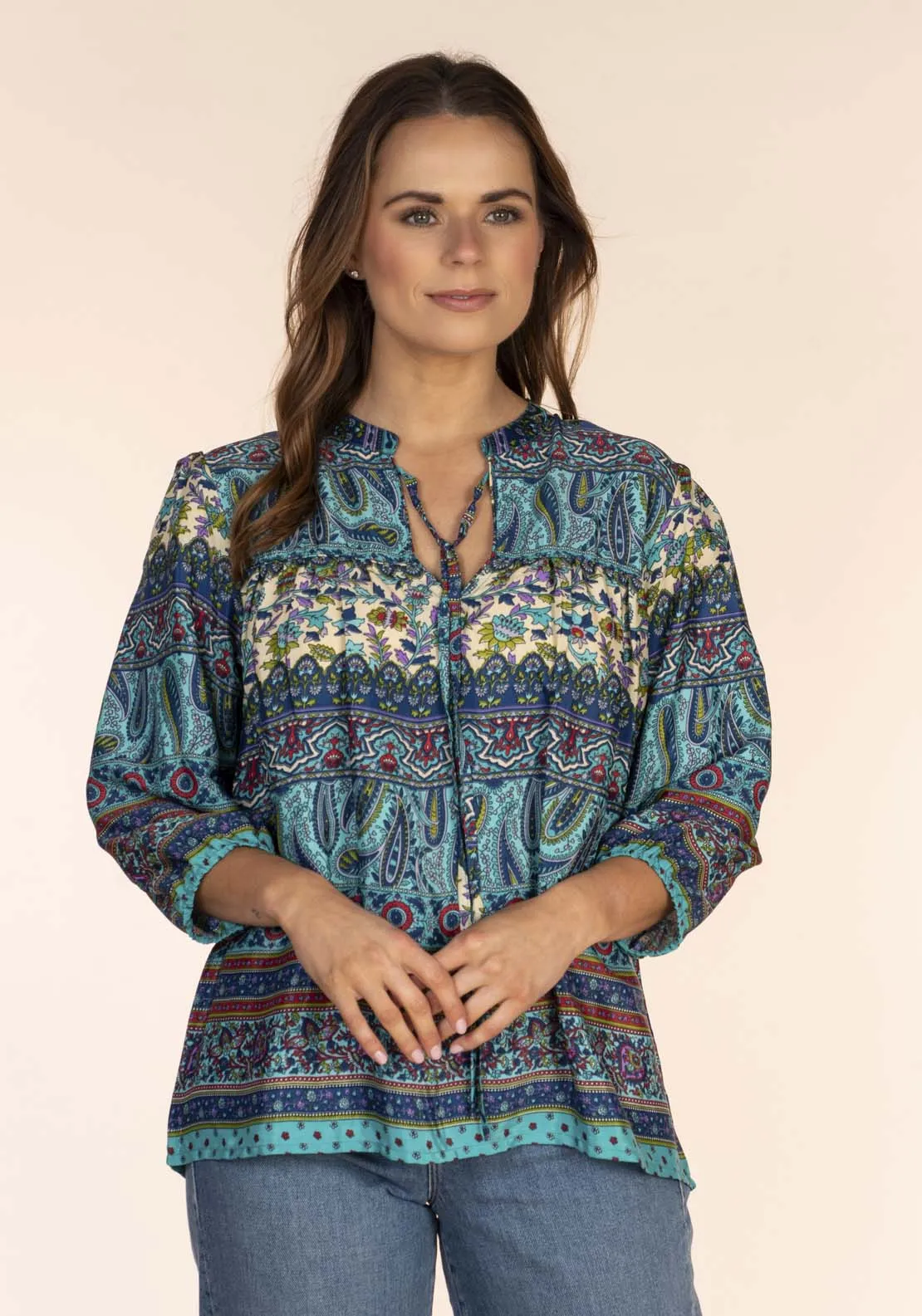 Art Silk Print Blouse - Blue