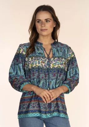 Art Silk Print Blouse - Blue