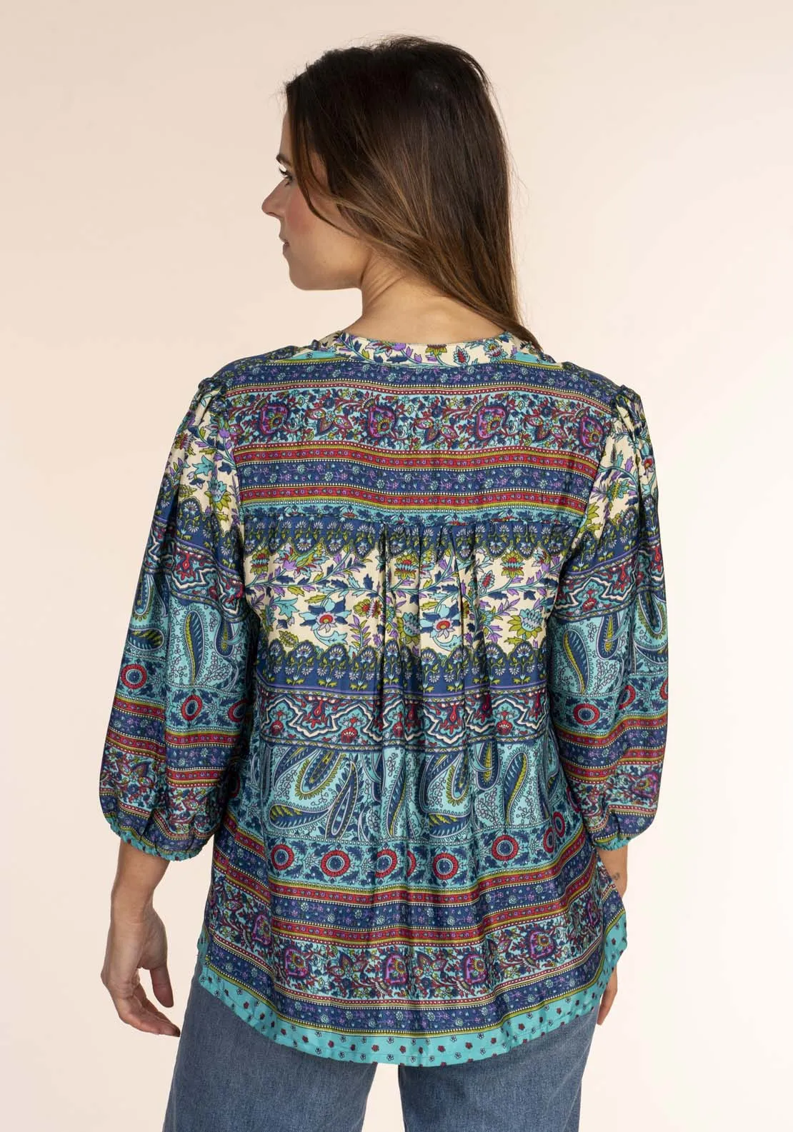 Art Silk Print Blouse - Blue