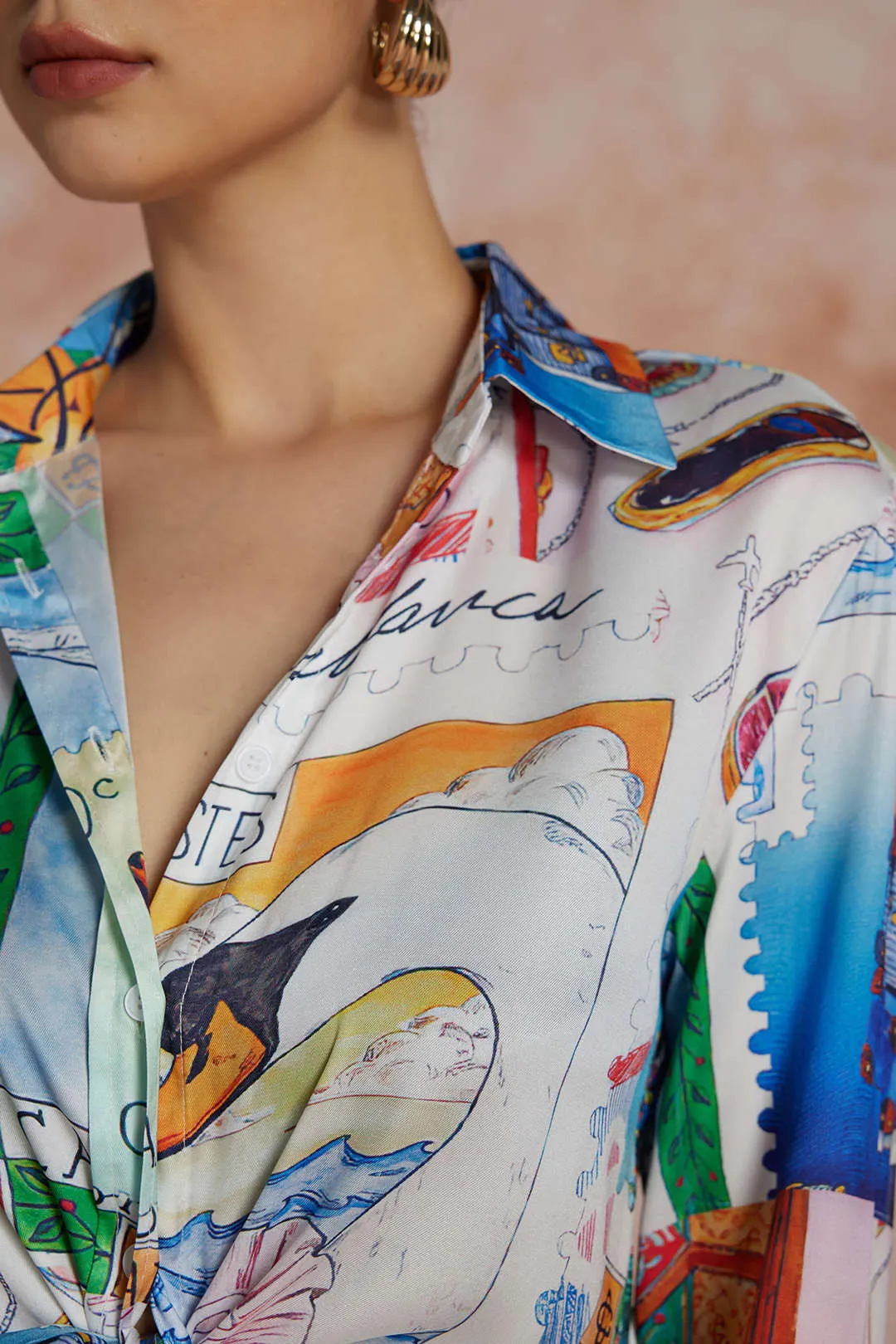 Artistic Print Collar Long-Sleeve Shirt