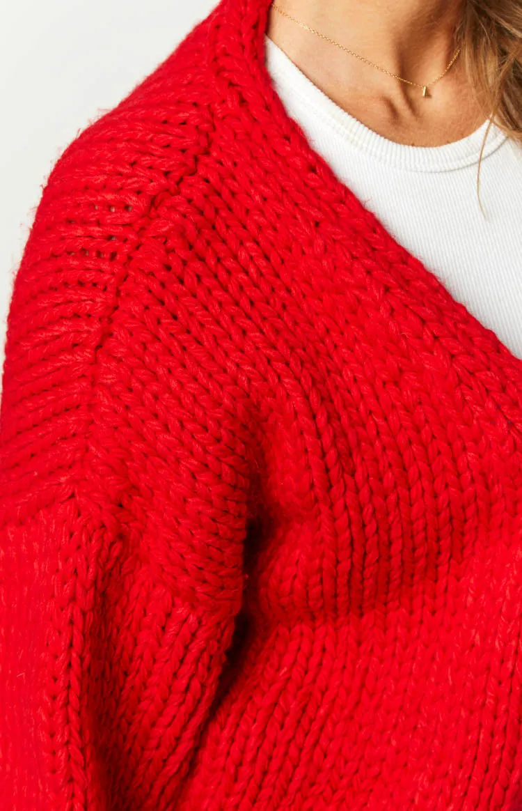 Bad Habits Red Knit Cardigan