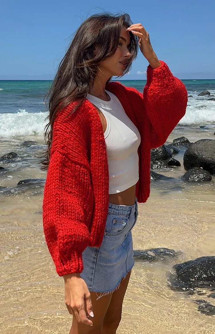 Bad Habits Red Knit Cardigan