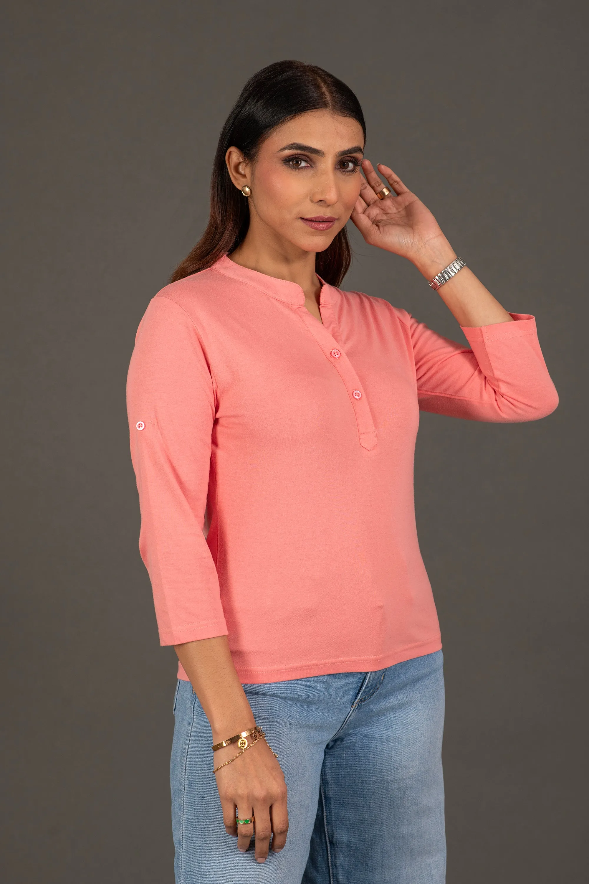 Bambians Blazing Rose Button Top