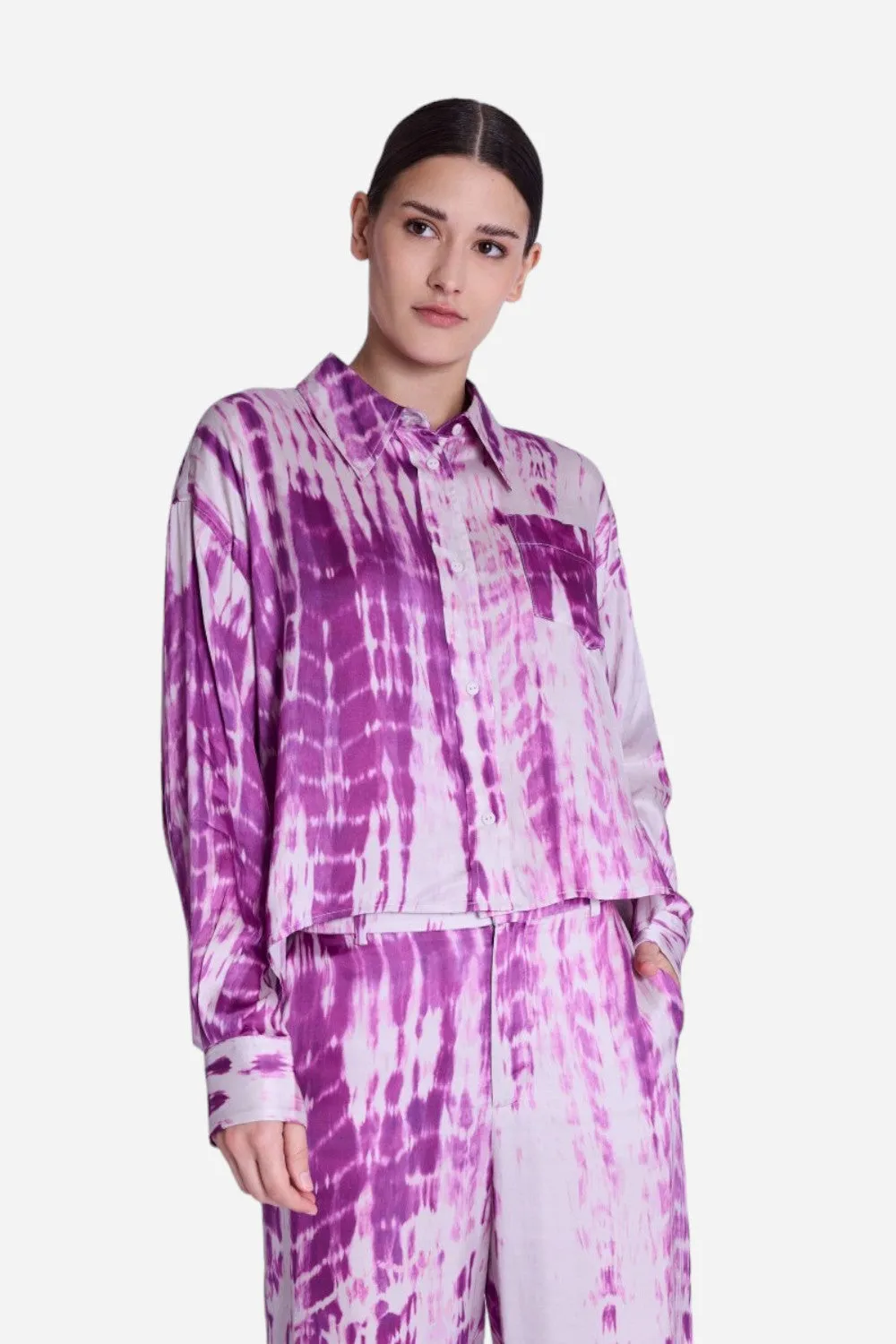 Berenice Circe Satin Long Sleeve Shirt in Mosaic Purple