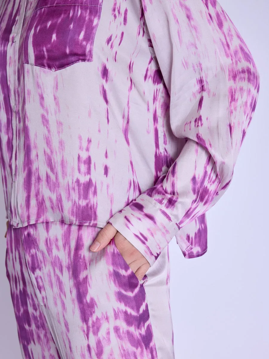 Berenice Circe Satin Long Sleeve Shirt in Mosaic Purple