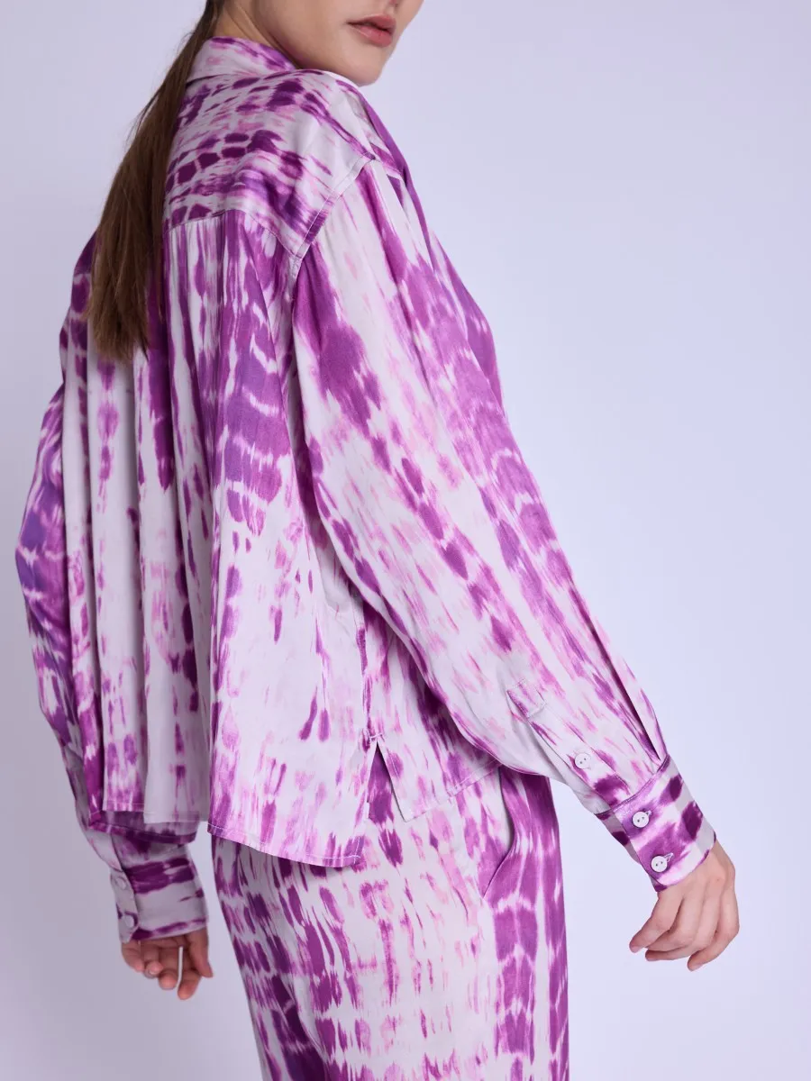 Berenice Circe Satin Long Sleeve Shirt in Mosaic Purple