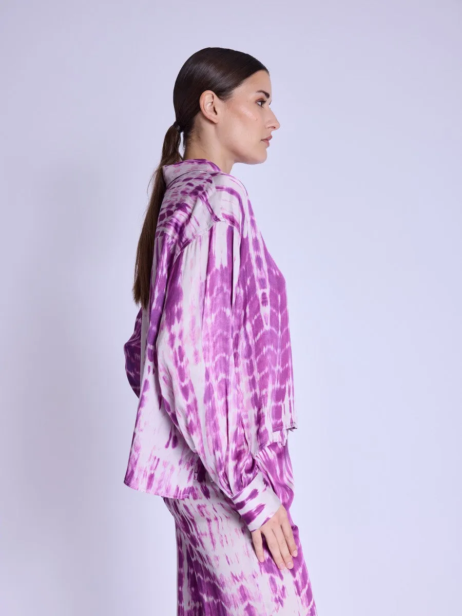 Berenice Circe Satin Long Sleeve Shirt in Mosaic Purple