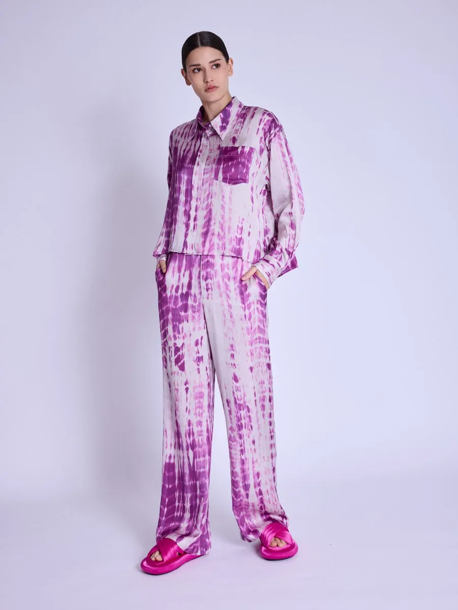 Berenice Circe Satin Long Sleeve Shirt in Mosaic Purple