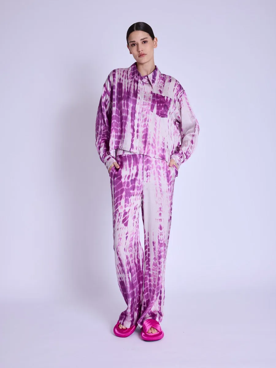 Berenice Circe Satin Long Sleeve Shirt in Mosaic Purple