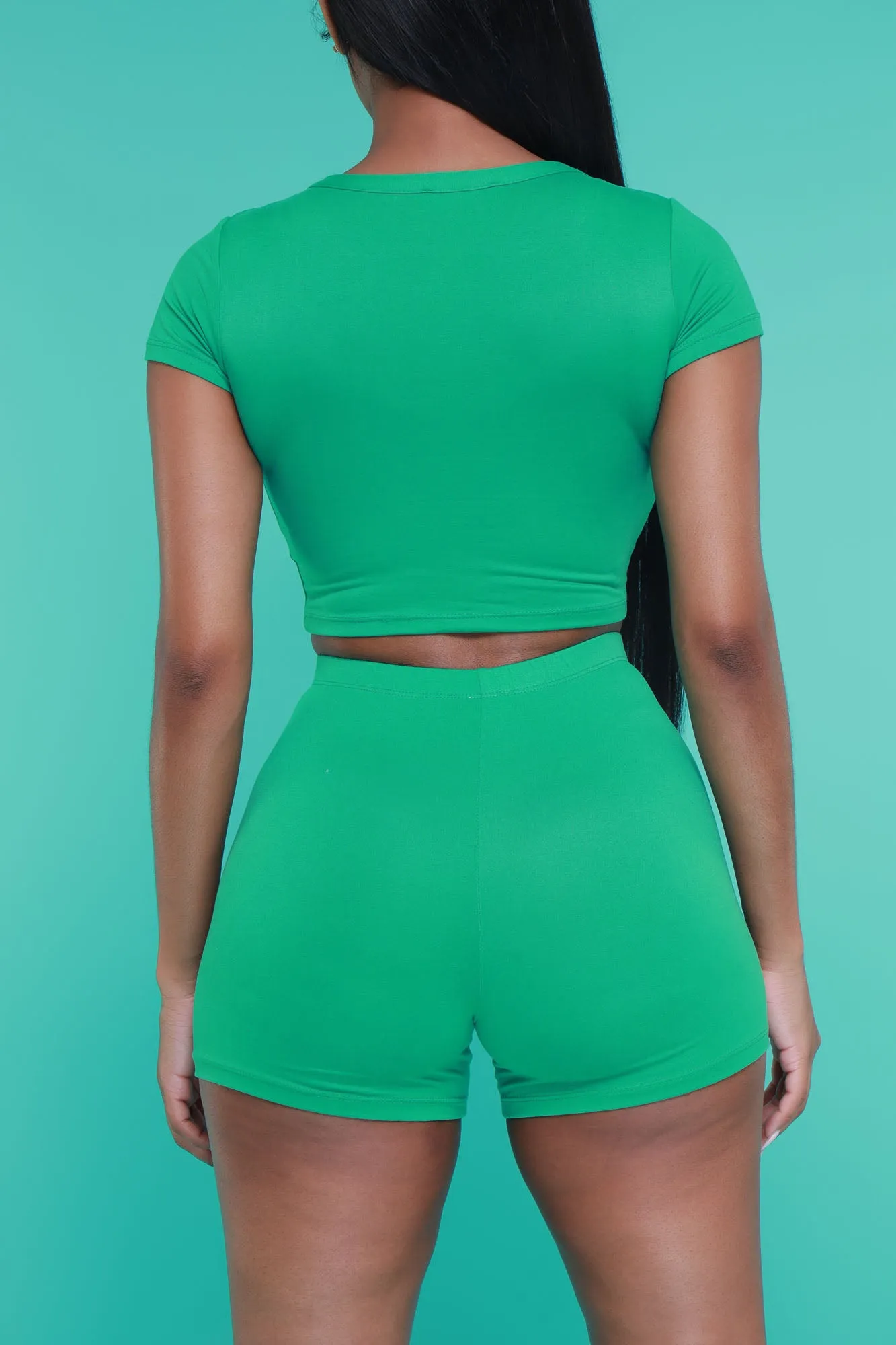 Best Shot Short Sleeve Cropped Biker Set - Green