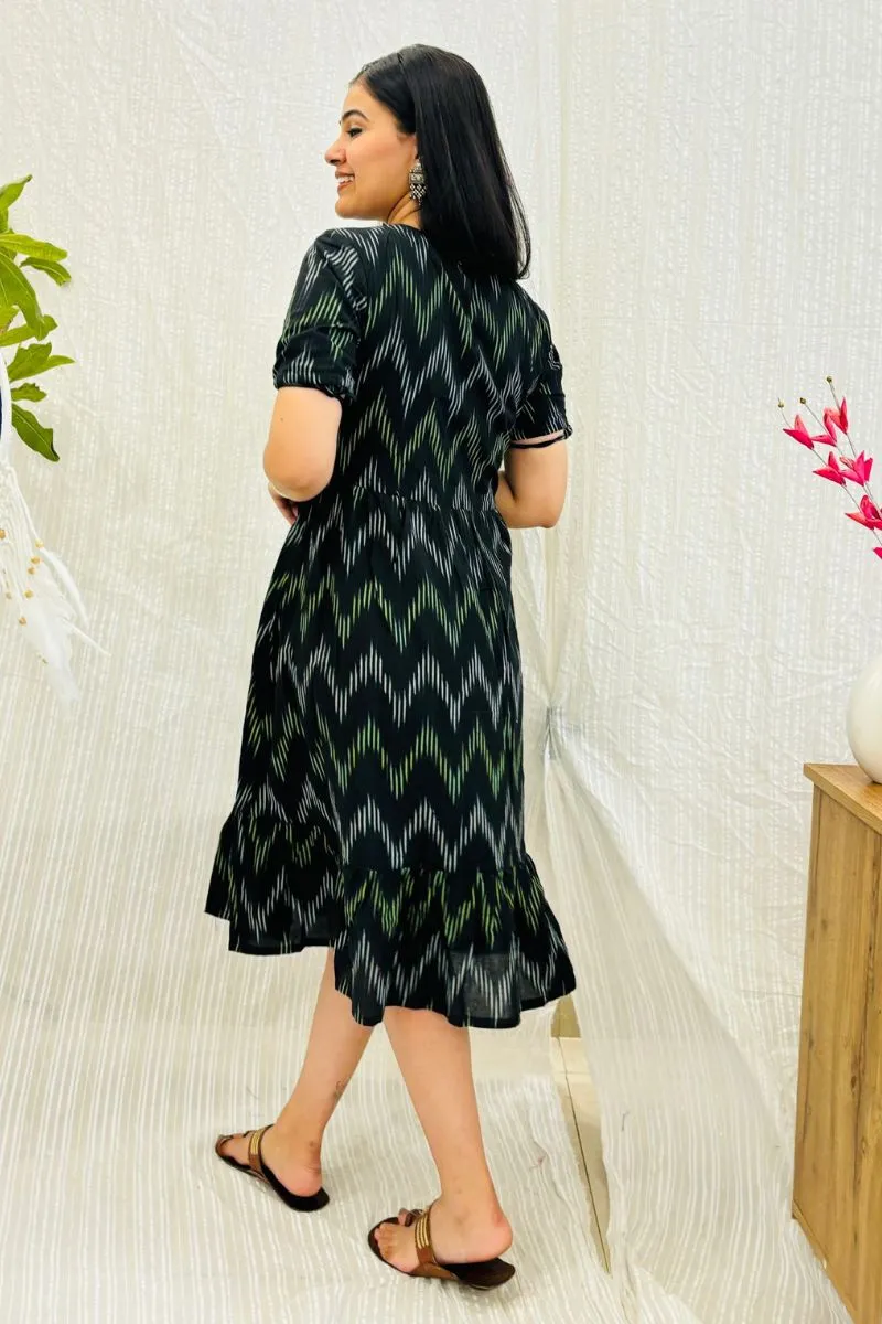 Black Ikat Tiered Dress