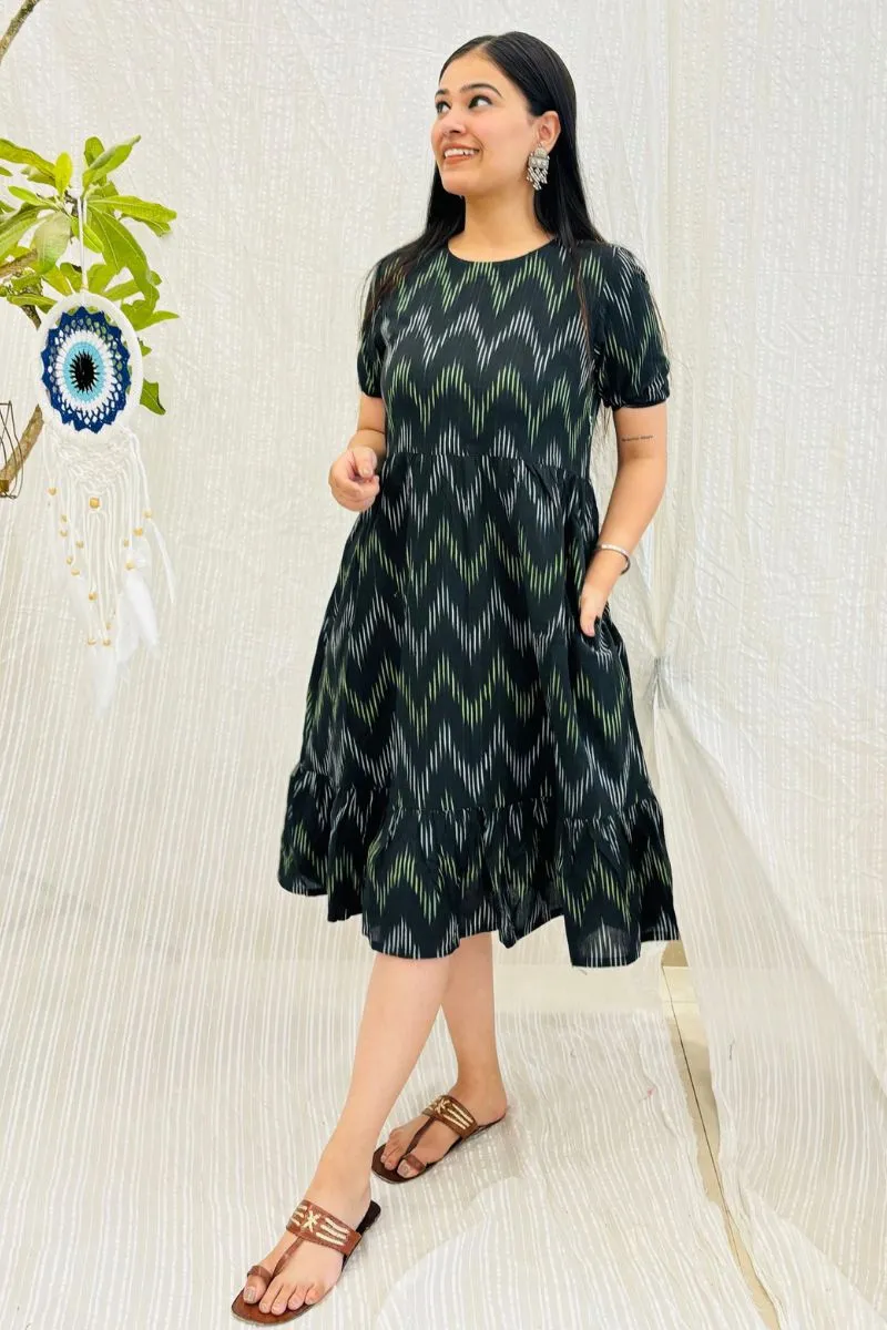 Black Ikat Tiered Dress