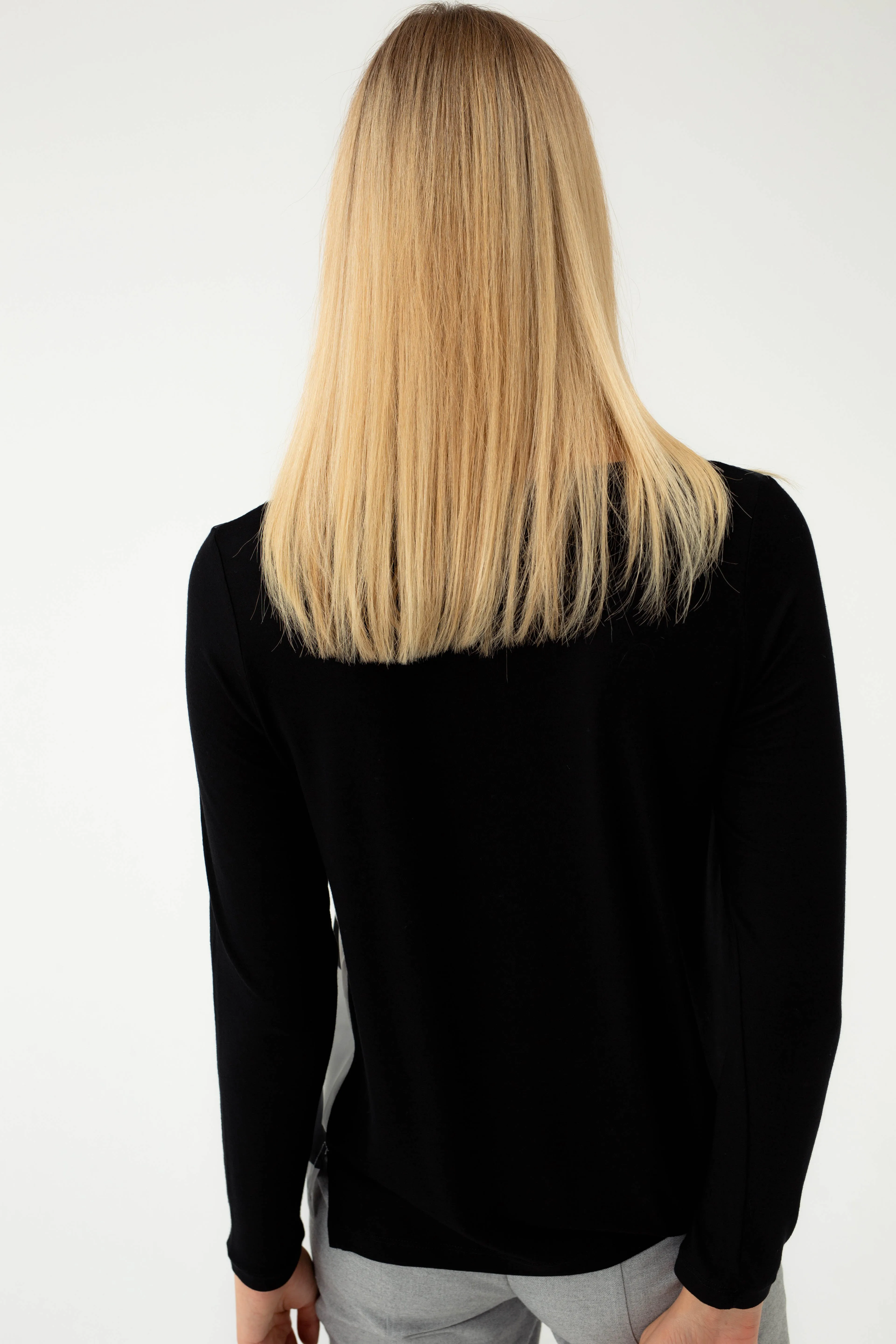 BLACK JERSEY BLOUSE WITH FRONT PRINT