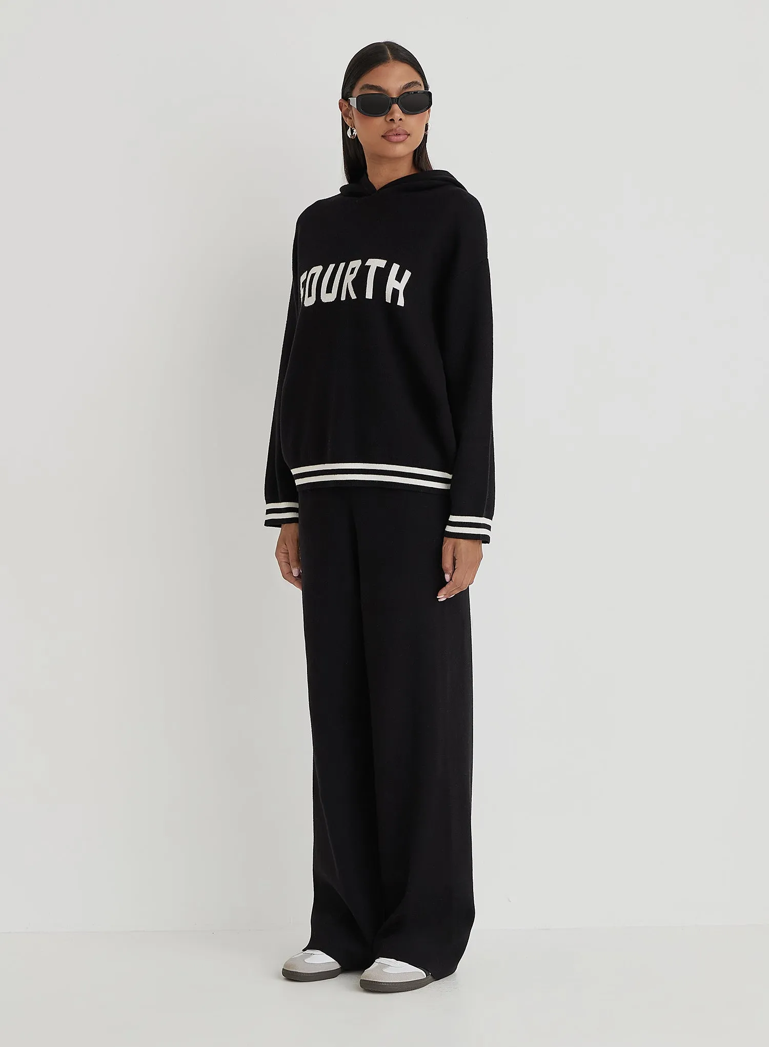 Black Knitted Wide Leg Trouser- Alexia