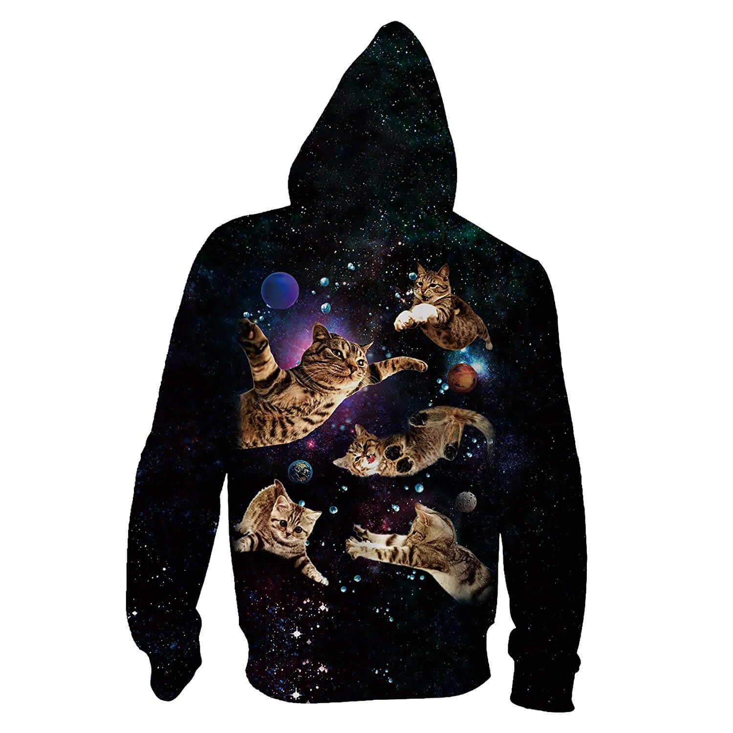 Black Space Cats Zip Up Funny Hoodie