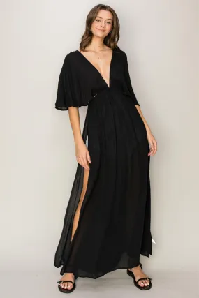 Black Tie Back Maxi Split Cover Up Dress