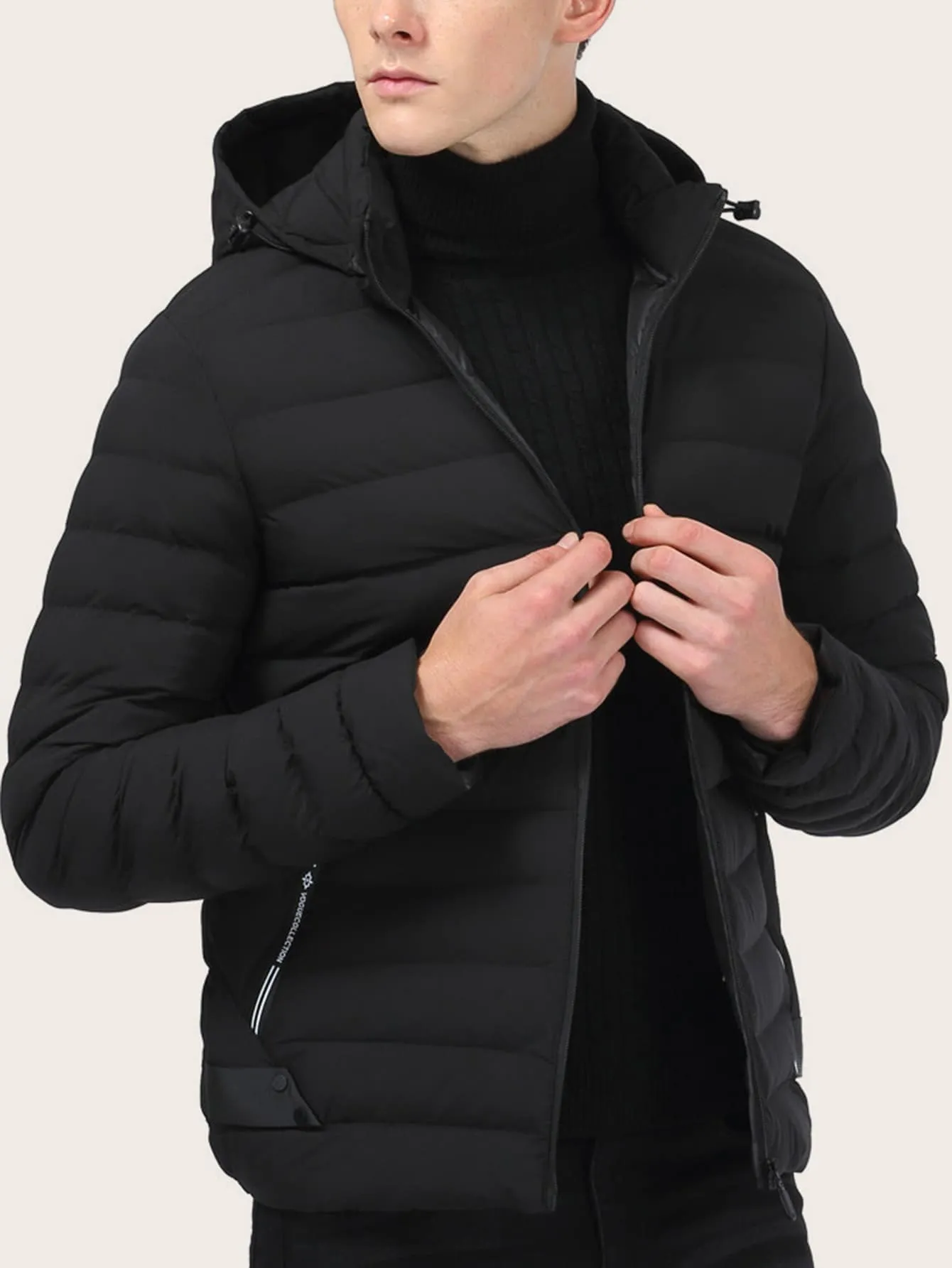 Black Zip Through Hooded Padded Jacket