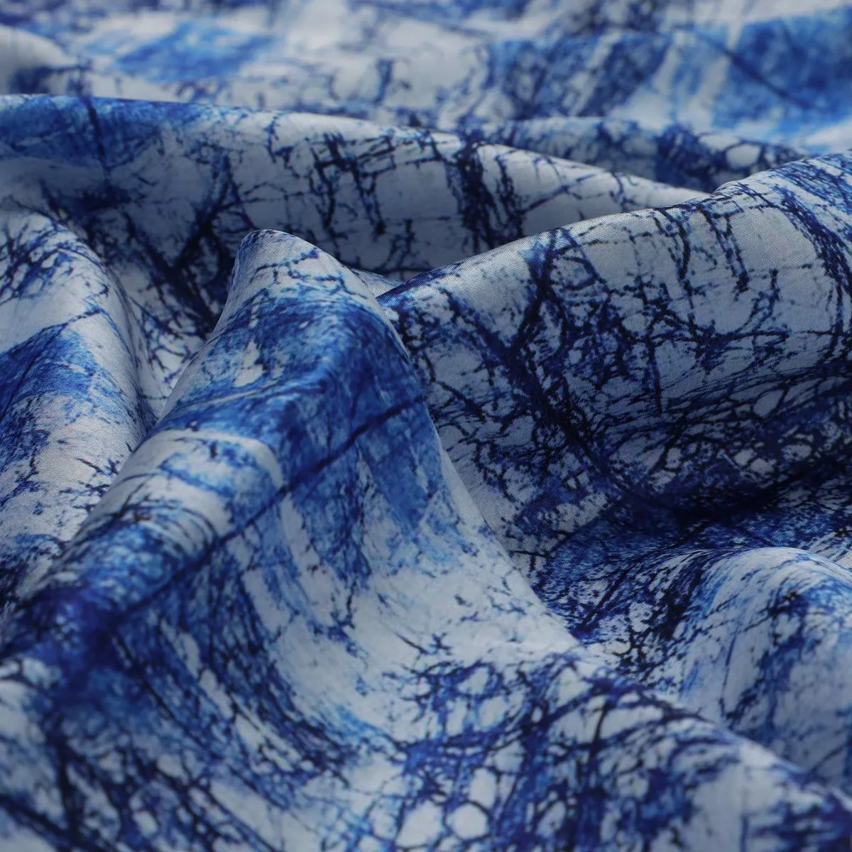 Blue Artistic Abstract Digital Printed Fabric - Japan Satin