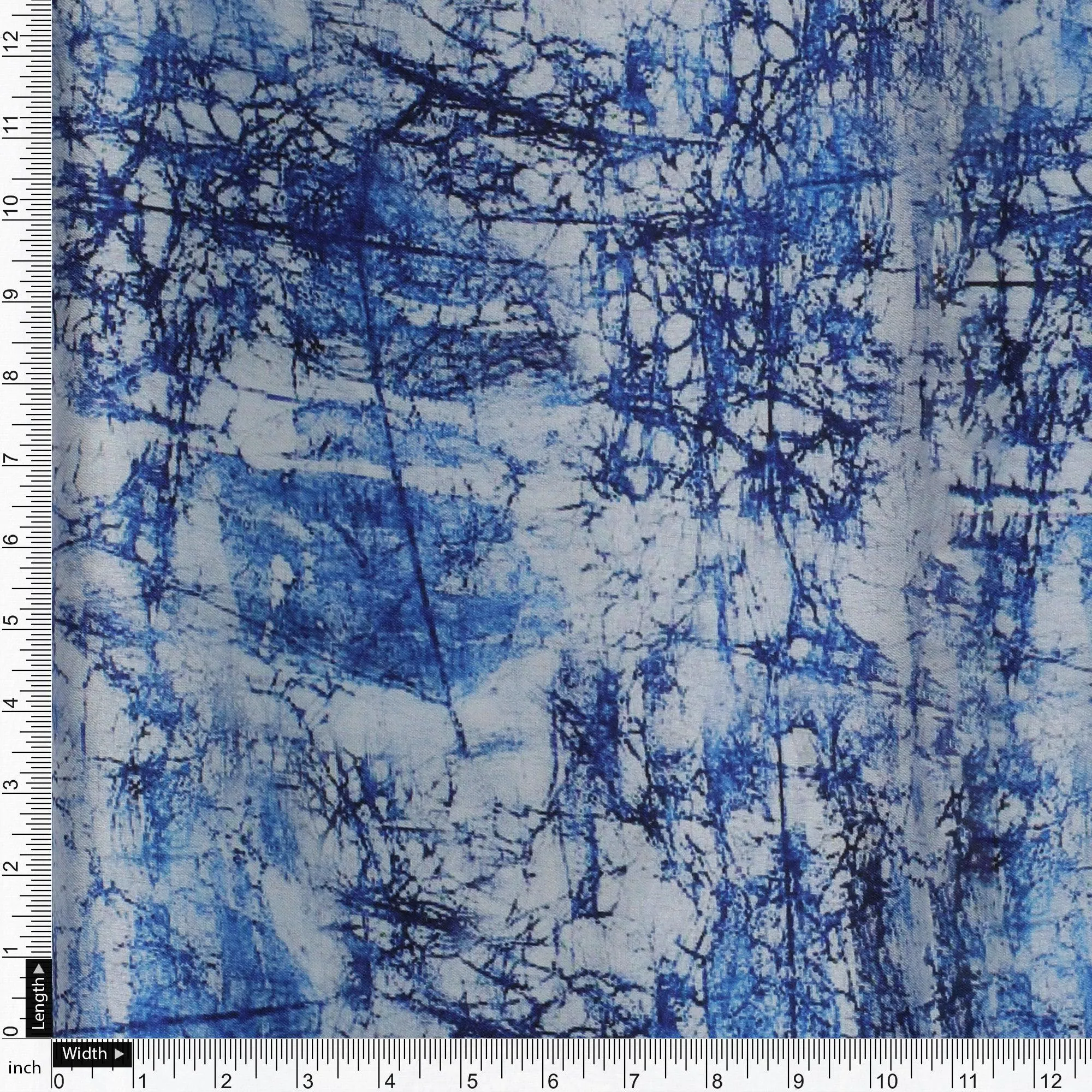 Blue Artistic Abstract Digital Printed Fabric - Japan Satin