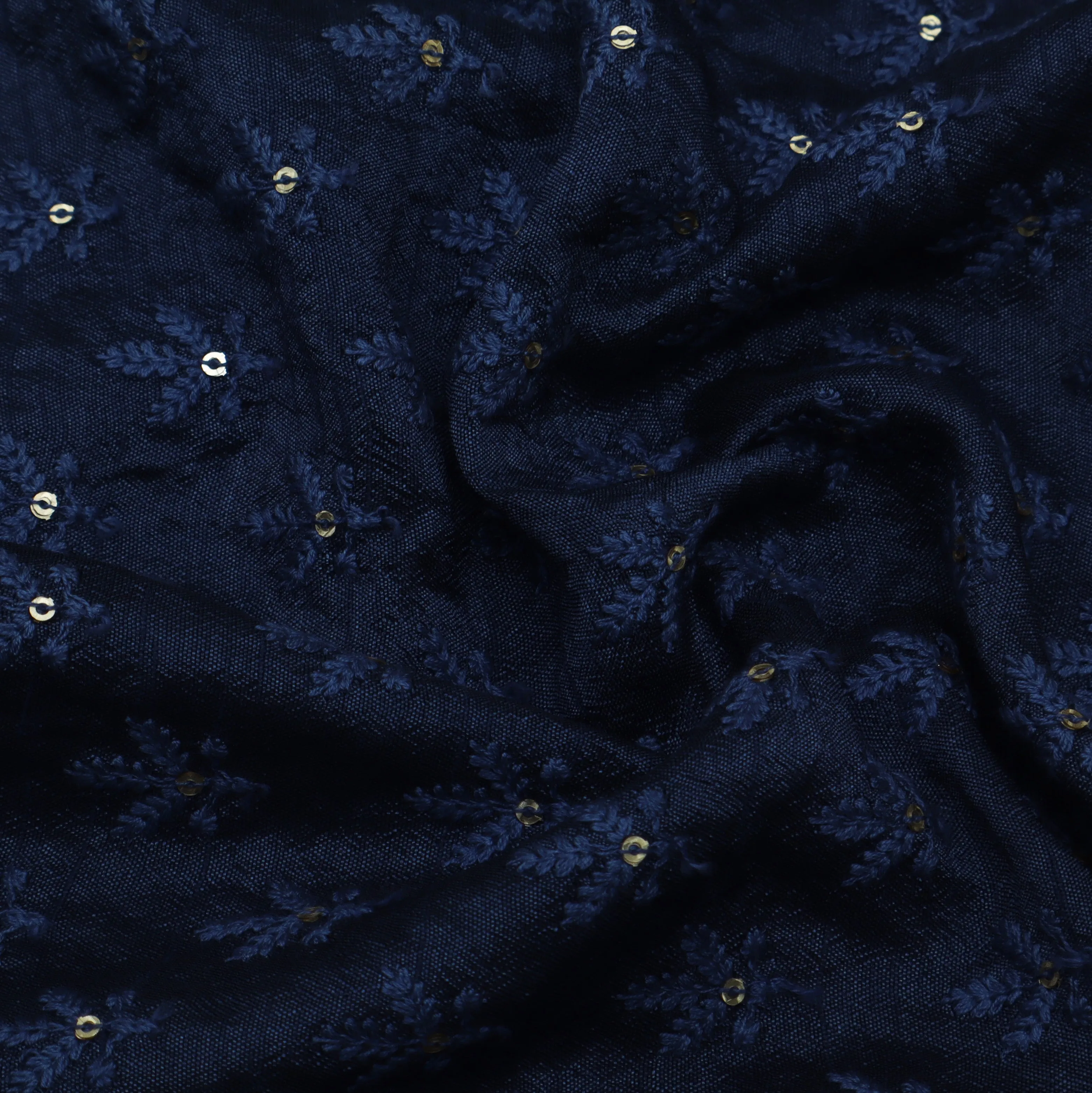 Blue Color Slub Silk Booti Fabric