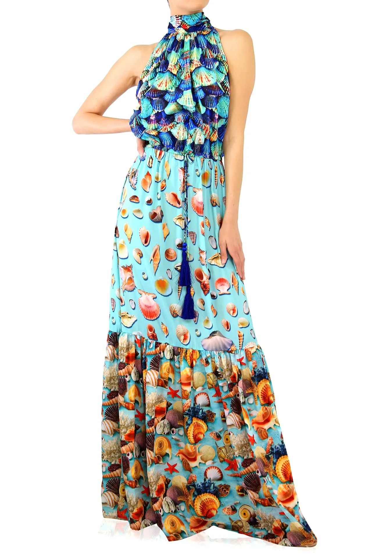 Blue Long Silk Dress For Women