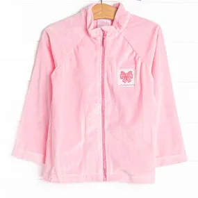 Bow Smocked Fleece Jacket, Pink