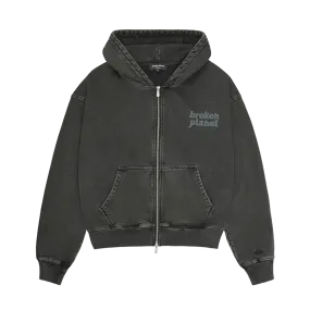 Broken Planet Basics Zip Up Hoodie - Washed Soot Black