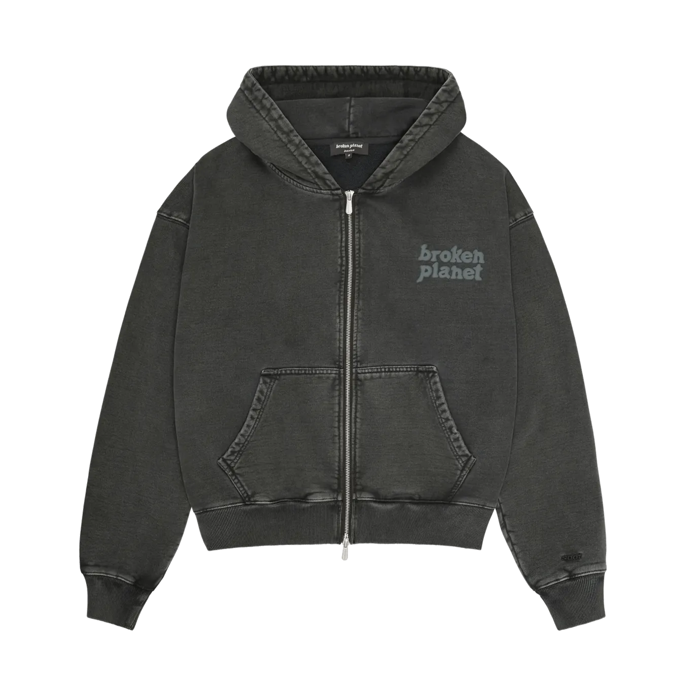 Broken Planet Basics Zip Up Hoodie - Washed Soot Black