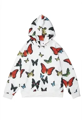 Butterfly graffiti hoodie fluorescent hooded sweat in white