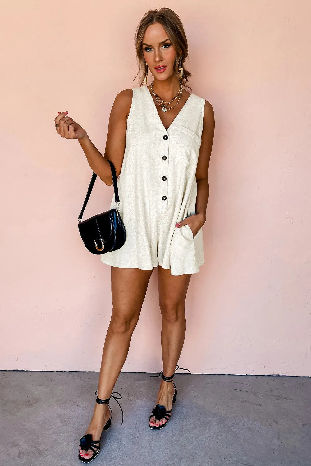 Button-Up Linen Romper