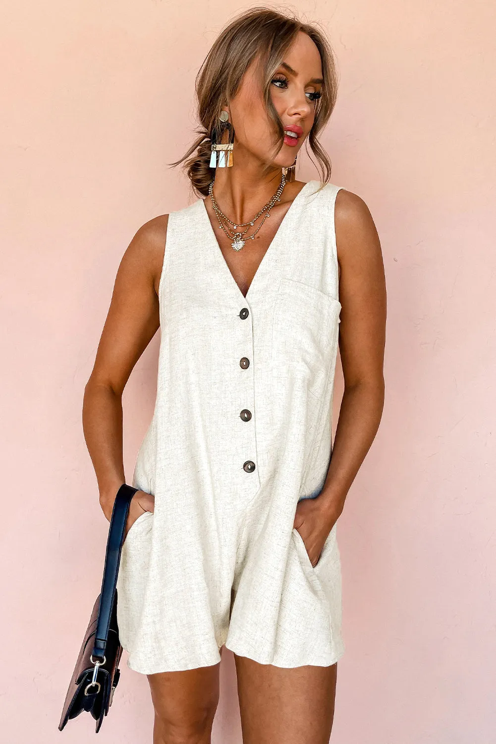 Button-Up Linen Romper