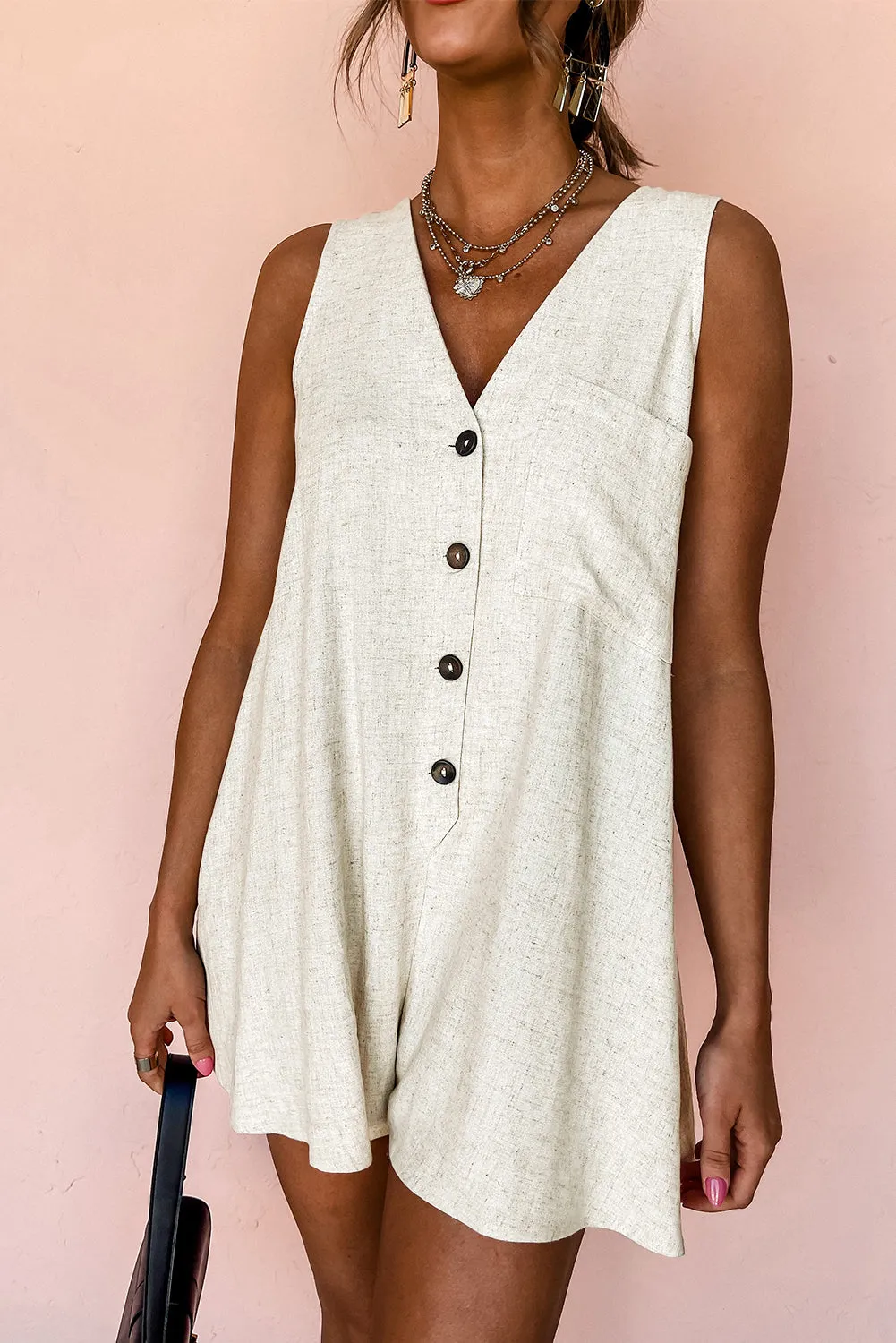 Button-Up Linen Romper