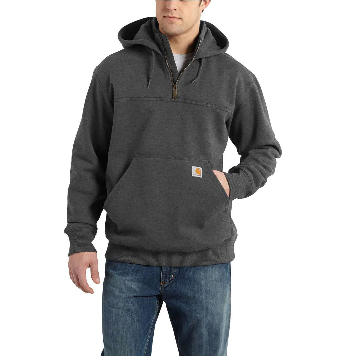 Carhartt Men's Tall Carbon Heather Rain Defender Paxton Heavyweight Hooded Zip Mock Sweatshirt