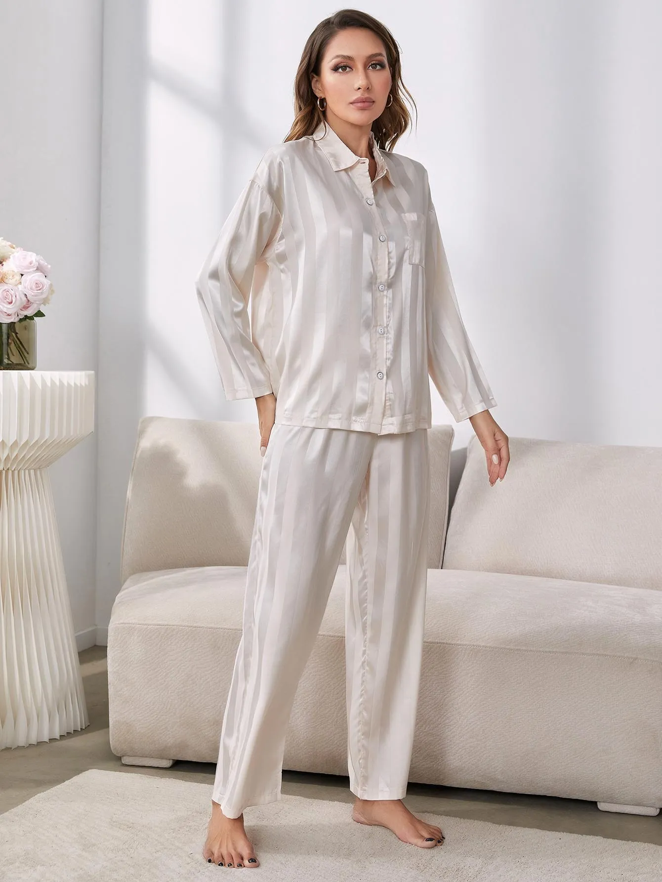 Chic Lapel Collar Button-Up Pajama Ensemble for Ultimate Comfort