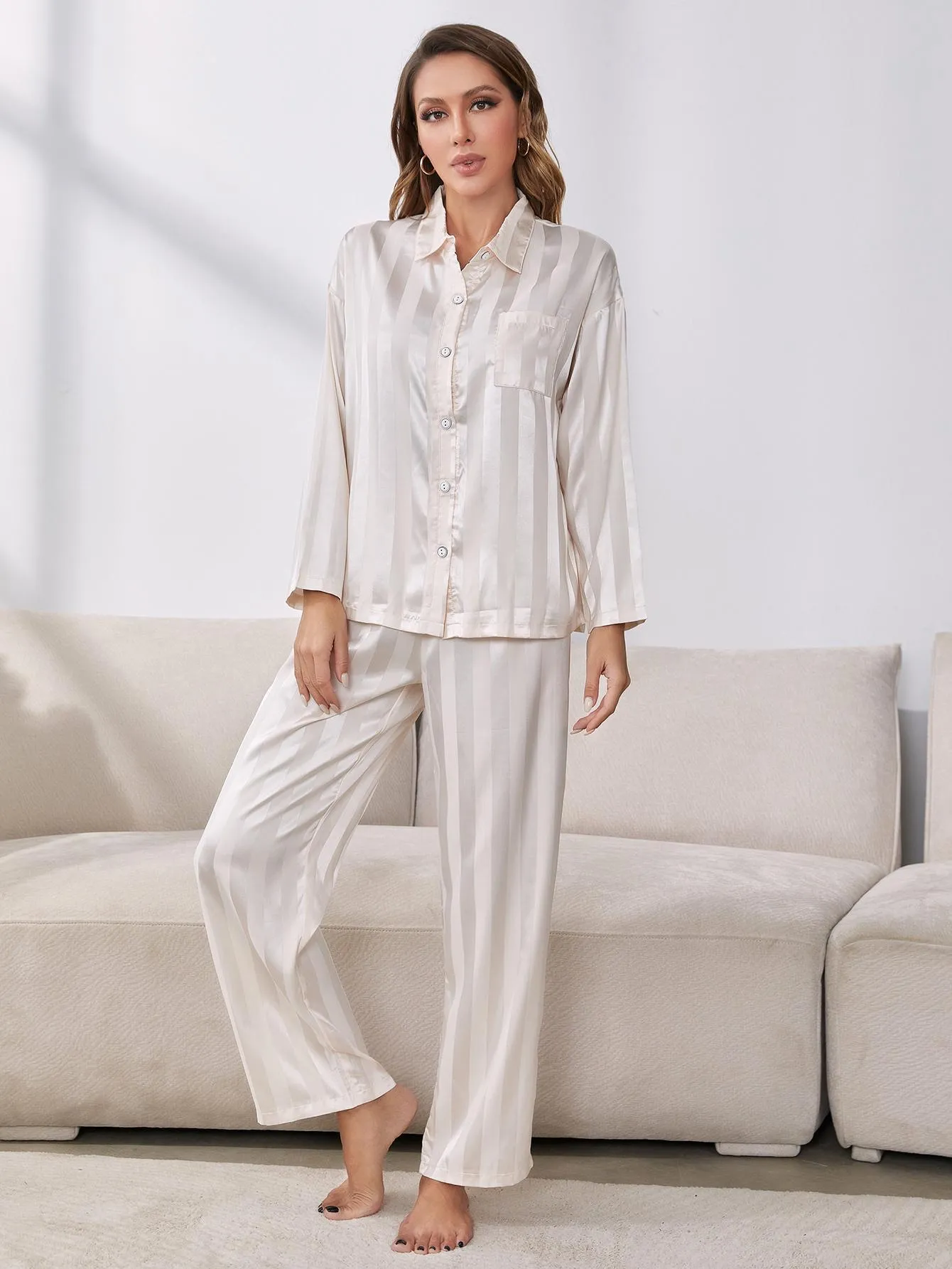 Chic Lapel Collar Button-Up Pajama Ensemble for Ultimate Comfort