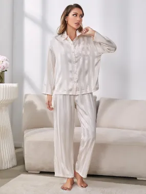 Chic Lapel Collar Button-Up Pajama Ensemble for Ultimate Comfort