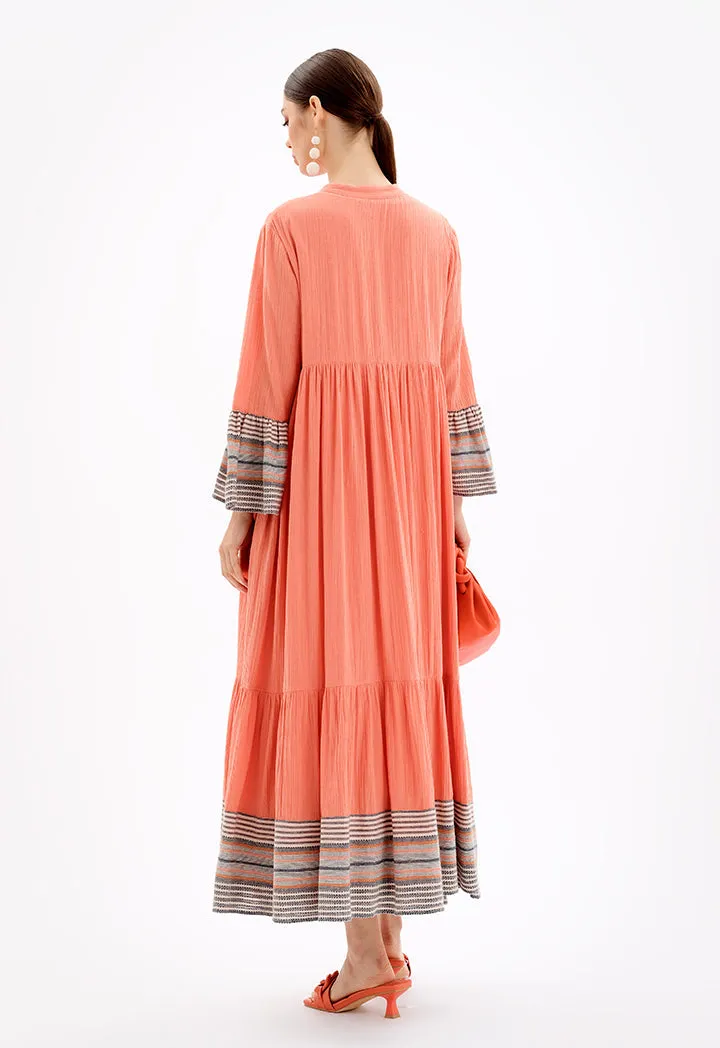 Choice Sleeved Open Front Abaya With Striped Hems-Ramadan Style Brick