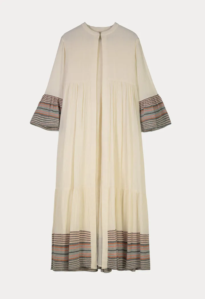 Choice Sleeved Open Front Abaya With Striped Hems-Ramadan Style Off White